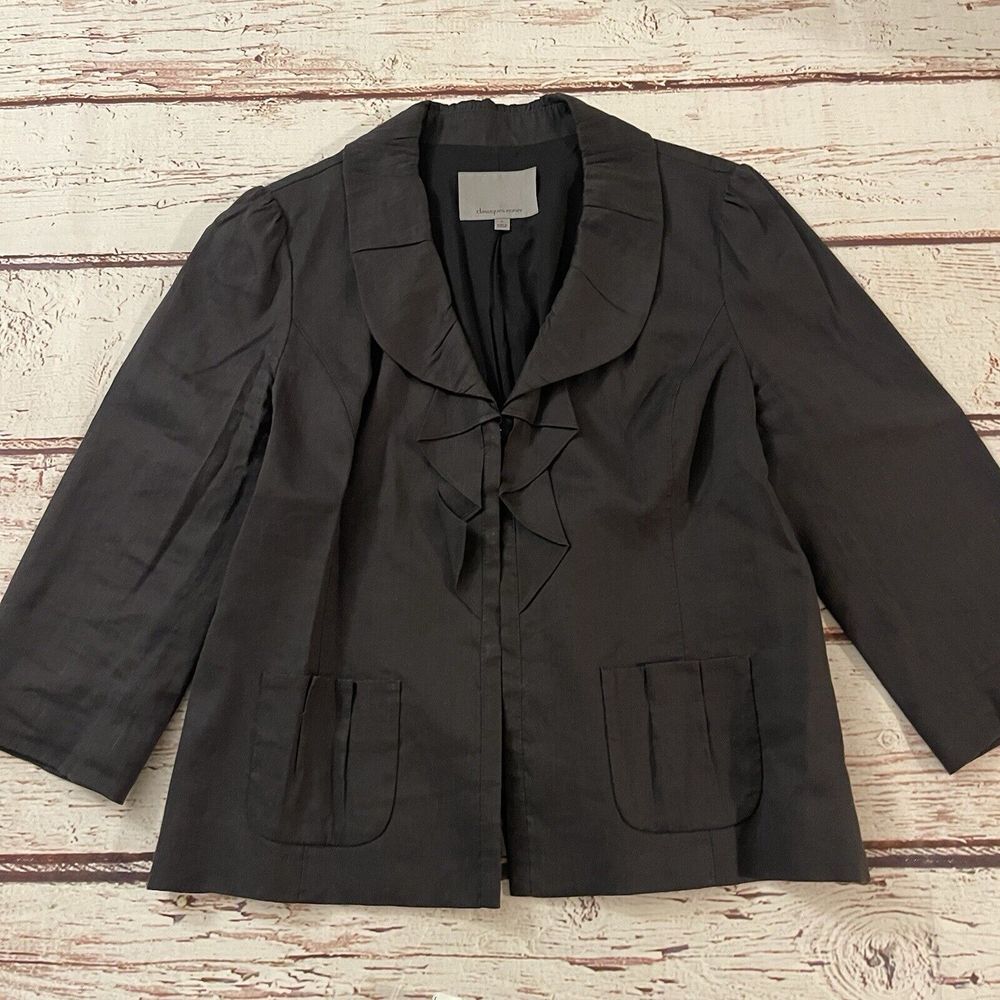 Classiques Entier Linen Blend Jacket Charcoal Women's Size Large Women's Blazer